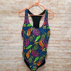 NWT Nicole Miller Tropical Print One Piece Racer Back Bathing Suit Size 1X